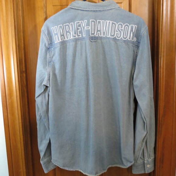 Harley Davidson Garage Men's Shirt Jean Button Long Sleeve Size Slim Large - Picture 6 of 12
